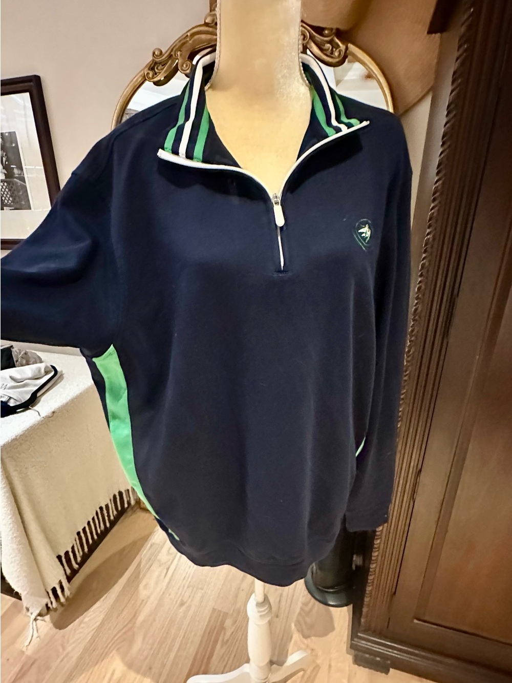 Bobby Jones Navy Quarter-Zip Sweater with Green Trim